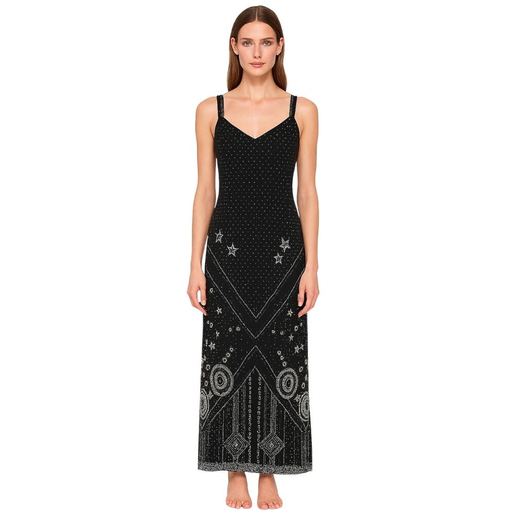 Vintage Platinum Dorothy Schoelen Black Whimsey Goth Celestial Maxi Dress Lg‎